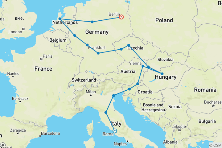 Map of Italy, Central Europe and Germany End Berlin