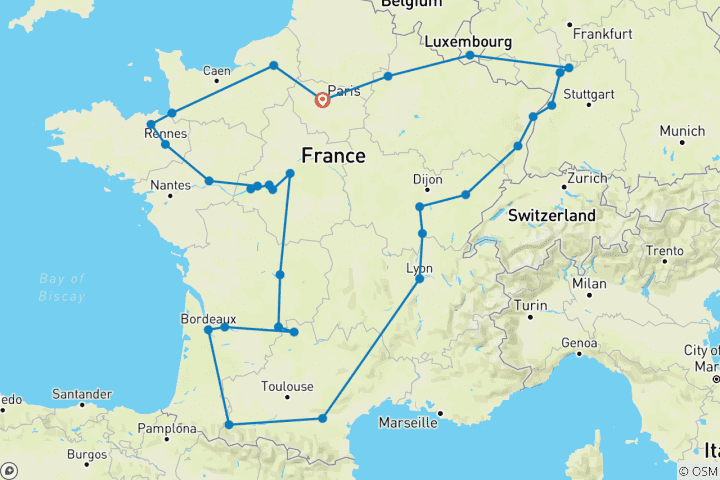 Kaart van Franse passie & het Zwarte Woud (40 bestemmingen)