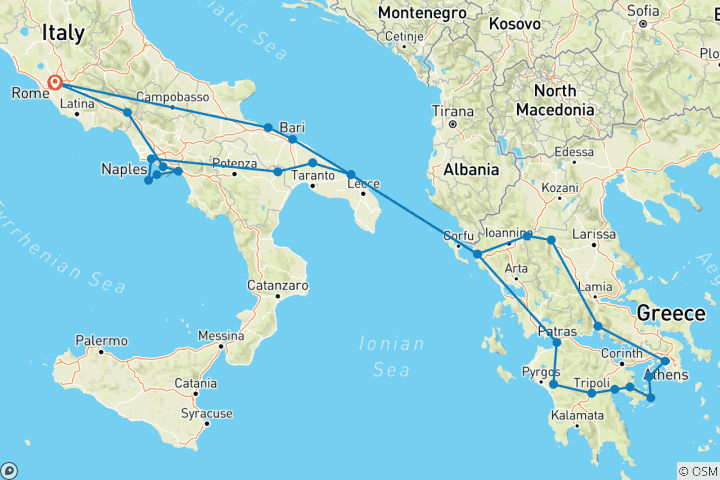 Kaart van Rome, Griekenland compleet, Hart van Italië en Sorrento (inclusief Trani)