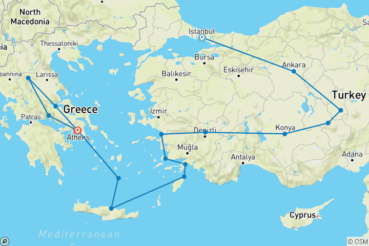 Mapa de Gran Turquía, islas griegas y norte de Grecia