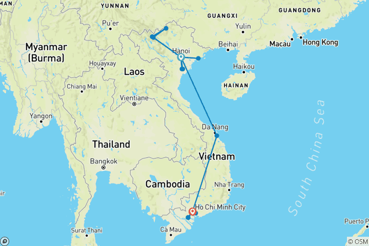 Kaart van Een vleugje Vietnam – 14 dagen