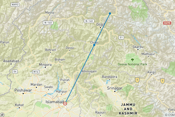 Kaart van 10 Dagen Rush Lake Trek Nagar Vallei Pakistan