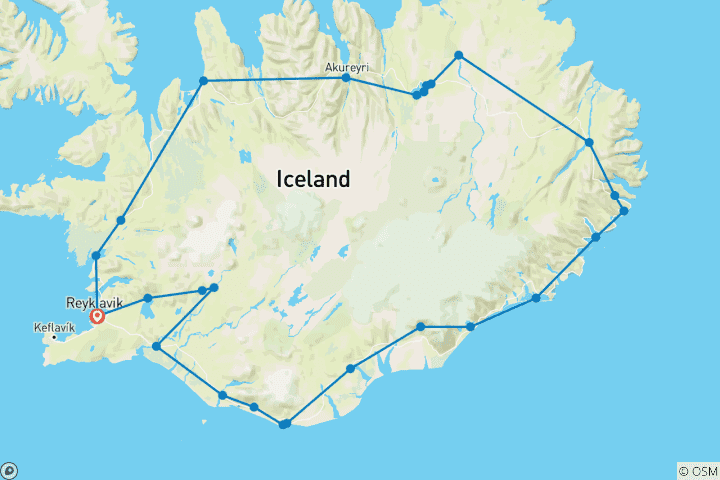 Map of 7-Day Journey Around Iceland