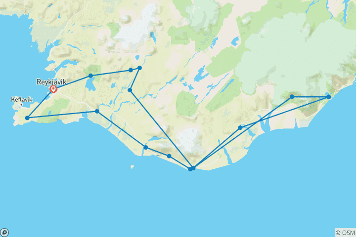 Carte du circuit Circuit de 3 jours à la rencontre des aurores boréales et de la lagune des glaciers