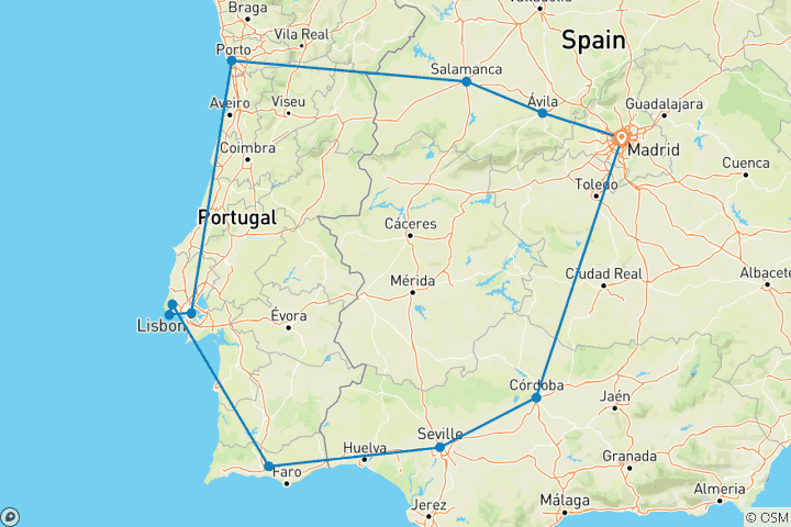 Map of Spain and Portugal Highlights (Classic - Summer)