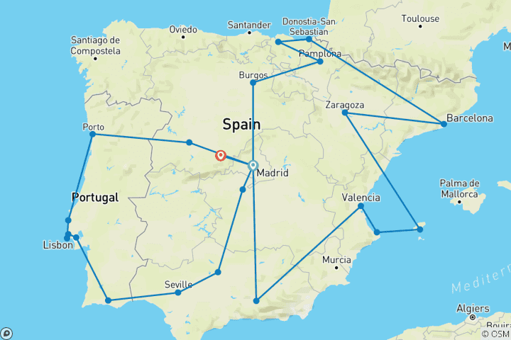 Mapa de Lo Mejor de España y Portugal (Verano, 23 días)