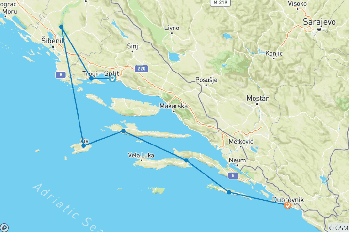 Carte du circuit Croisière aller simple Split-Dubrovnik MS My Way 2025