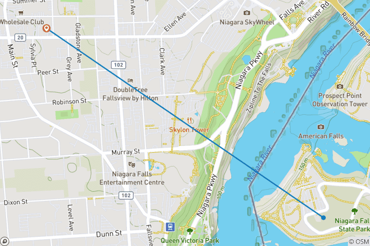 Map of 3 - Day Niagara Falls USA & Canada Combo Tour