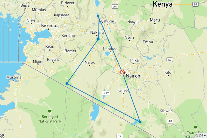 Map of 10 DAYS CITY, SUN AND BUSH KENYA SAFARI