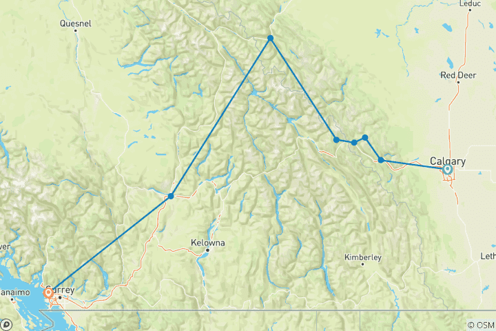 Carte du circuit Forfait vacances de 8 jours - Winter Via Experience (de Jasper à Vancouver) (de Calgary à Vancouver)