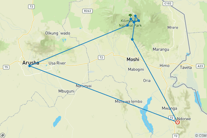 Map of Mount Kilimanjaro Umbwe Route