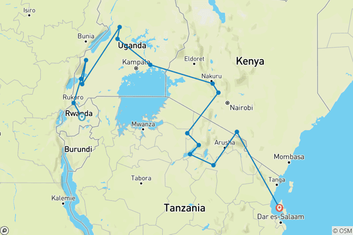 Map of Safari Kenya Tanzania Uganda Rwanda