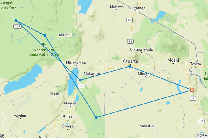 Map of Tanzania Bush Safari Adventure