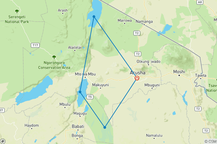 Map of Jewels of Northern Tanzania: Tarangire, Manyara, and Lake Natron