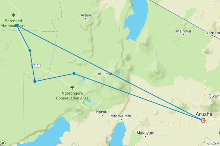 Mapa de De la sabana al cráter: Serengeti y Ngorongoro