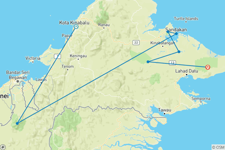 Carte du circuit Bornéo-Bokeh : un safari photo dans les forêts du Sarawak et du Sabah