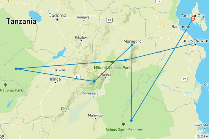 Map of Tanzania Southern Circuit Safari