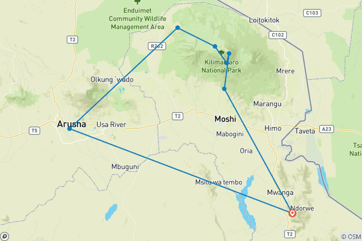 Map of Mount Kilimanjaro Lemosho Route