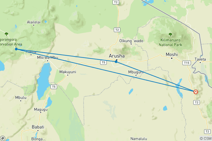 Map of Ngorongoro Crater Highlands Trek