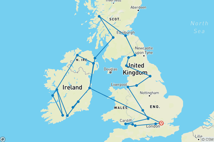 Karte von Großbritannien & Irland 18 Tage