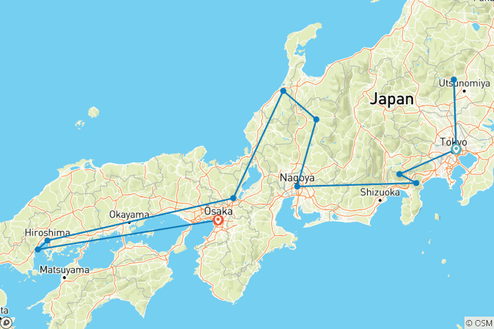 Mapa de 18 días de inmersión cultural en Japón (guía y conductor privados）