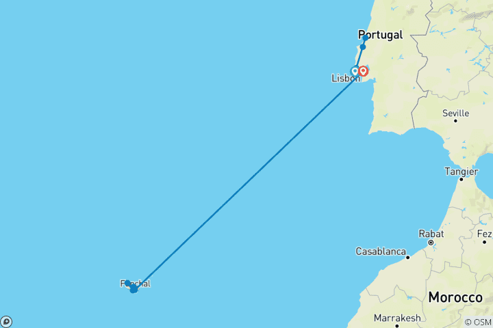 Map of Sunny Portugal featuring New Year's Eve in Funchal, Madeira (Cascais to Lisbon) (2025)