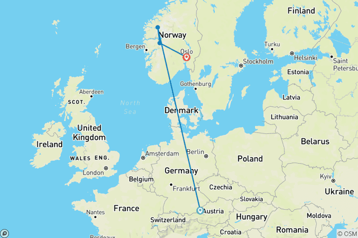 Carte du circuit Les incontournables de la Norvège (de Bergen à Oslo) (2025)