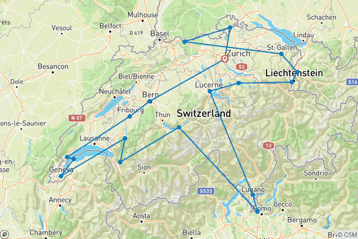 Karte von Das Beste der Schweiz (19 Destinationen)