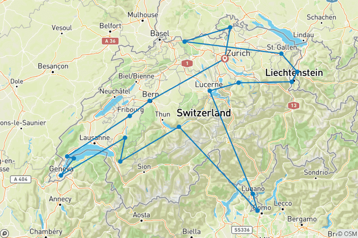 Mapa de Lo mejor de Suiza (38 destinations)