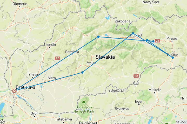 Carte du circuit Paysages et histoire de la Slovaquie