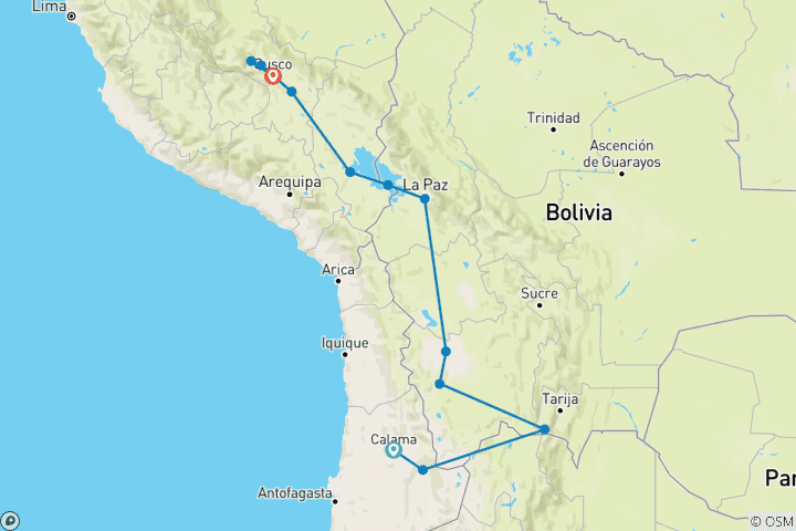 Karte von Südamerikanische Wunder: Chile, Bolivien & Peru 14 Tage