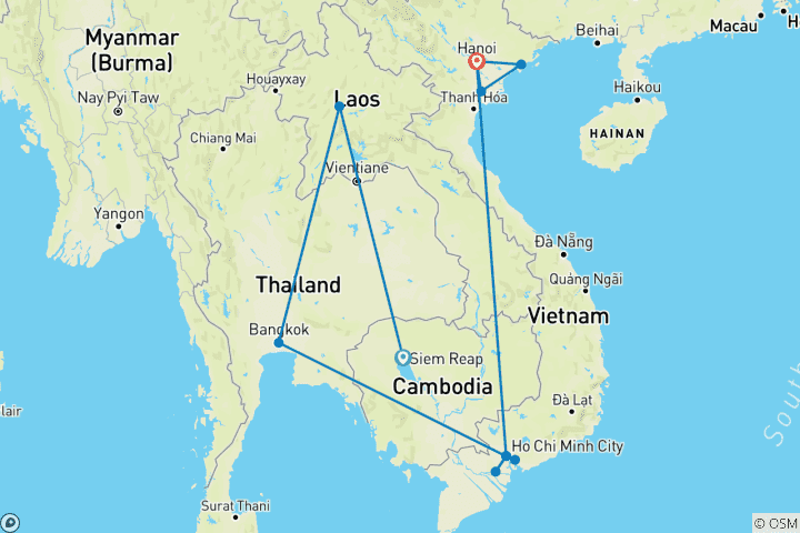 Map of A Touch Of Indochina In 15 Days - Departure every Sunday from Siem Reap