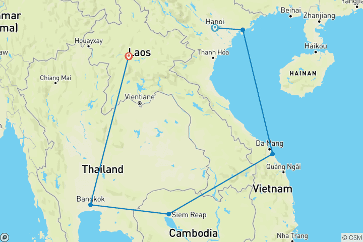 Map of A Touch Of Indochina In 15 Days (Vietnam, Cambodia, Thailand, Laos)