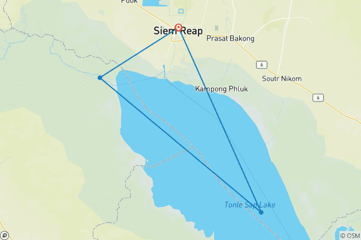 Kaart van Prek Toal vogelreservaat&Tonle Sap drijvendagenmeer privé boottocht