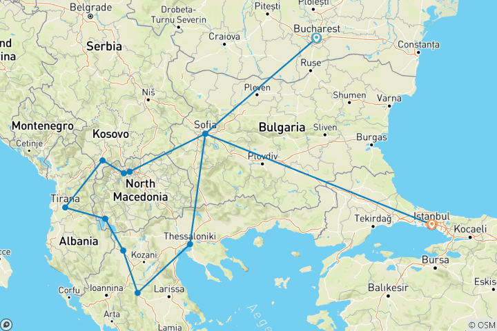 Map of From Bucharest to Istanbul Balkan Discovery & Greece Tour 1 FLIGHT INCLUDED - Small Group Tour