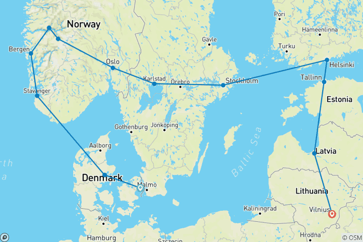 Map of 17 Days Premium Scandinavia & The Baltics Tour