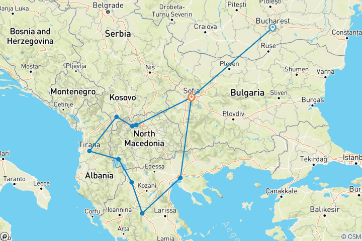 Karte von Balkan: Von Bukarest nach Sofia & Griechenland