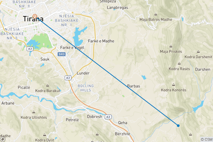 Carte du circuit Excursion d'une journée à la grotte de Pellumbas et au canyon d'Erzeni au départ de Tirana