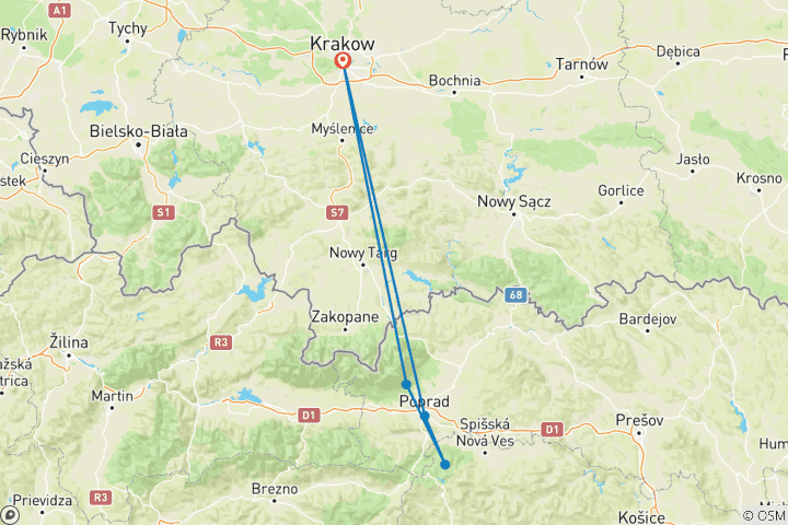 Map of Hiking in Slovakia  (small group minimum 2 people & maximum 8 people)