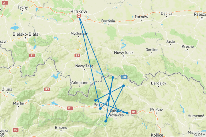 Map of The best of Eastern Slovakia (small group minimum 2 people & maximum 8 people)