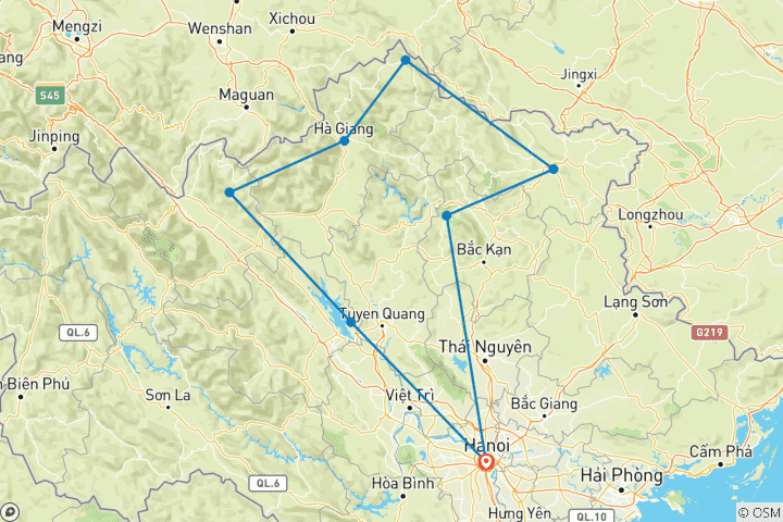 Mapa de Lo mejor del norte de Vietnam ruta en moto a Bac Ha, Hagiang, Dong Van
