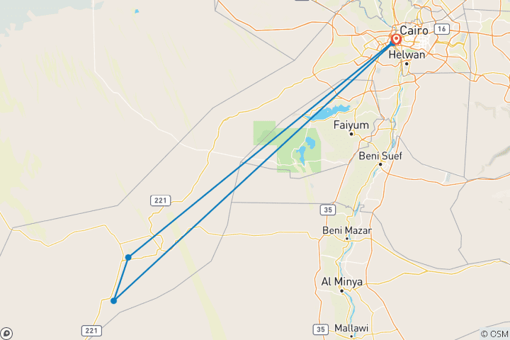 Map of CAIRO • BAHARIYA OASIS • BLACK DESERT • WHITE DESERT — A Desert Journey Between Ancient Stone and Open Horizons