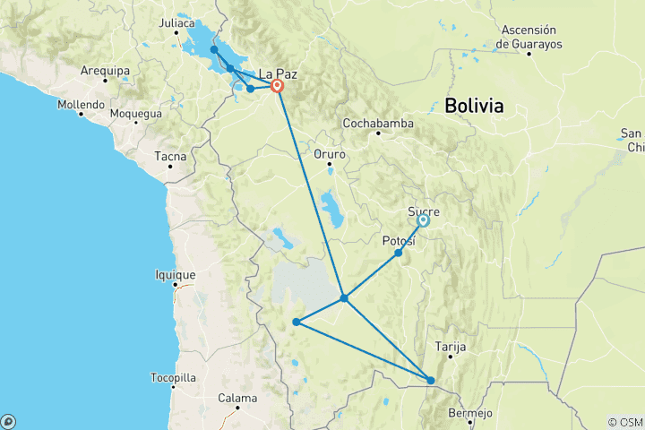 Carte du circuit 13 jours de culture et de traditions en Bolivie