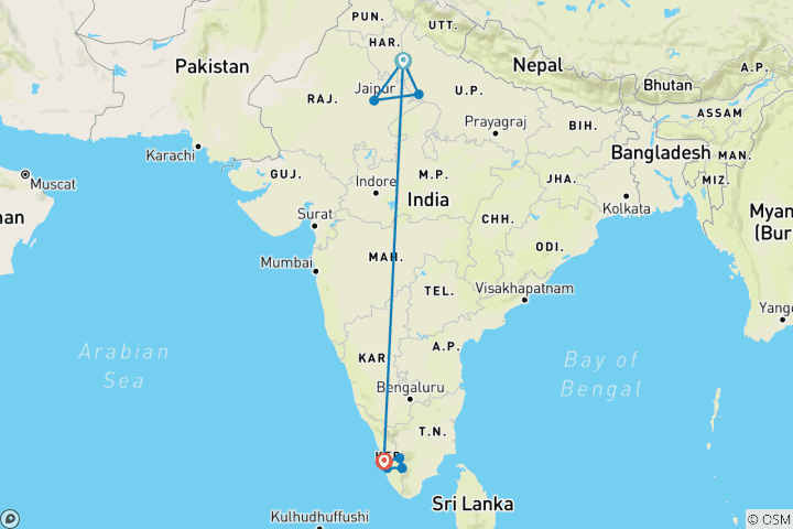 Carte du circuit Le meilleur de l'Inde