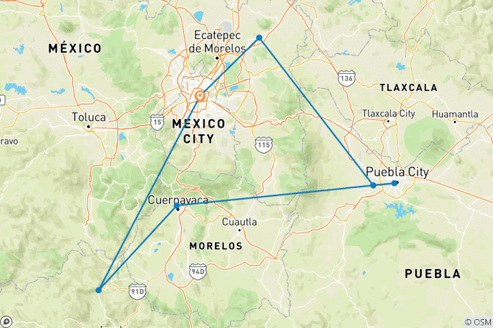 Map of Mexico Express 6 Days Tour