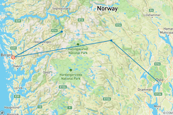 Map of Norwegian Fjords Escape with Northern Lights