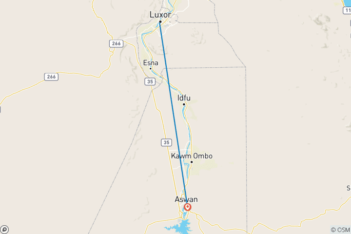 Carte du circuit Assouan et Abou Simbel depuis Louxor