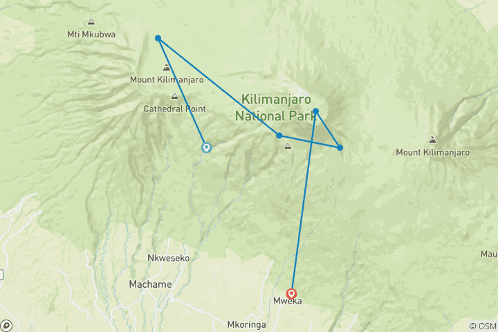 Carte du circuit Ascension du Kilimandjaro par la route Machame - 6 jours + 1 jour d'hôtel - Circuit en petit groupe