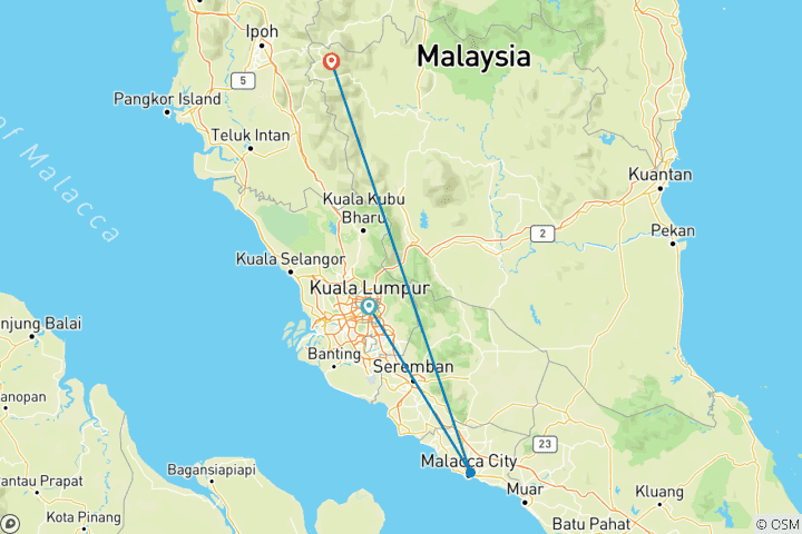 Carte du circuit Aventure dans les Cameron Highlands au départ de Kuala Lumpur (privé sur mesure)