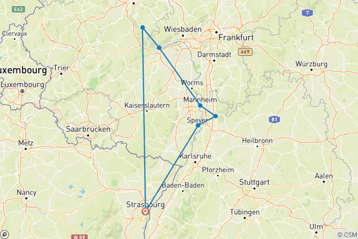 Carte du circuit Le Nouvel An sur le Rhin : Le Rhin romantique et ses châteaux - MONA LISA